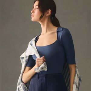 By Anthropologie Collared Square-Neck Tee Size Large